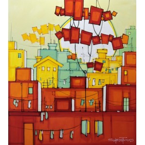 Salman Farooqi, 30 x 36 Inch, Acrylic on Canvas, Cityscape Painting, AC-SF-616